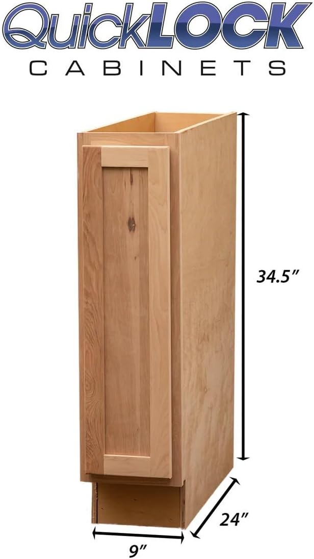 Quicklock RTA (Ready-to-Assemble) | Base Kitchen Cabinets - Shaker Style | Made in America (Raw Hickory, 9" Wx34.5 Hx24 D Base)