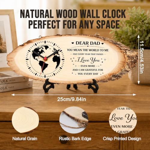 Dad Gifts from Daughter Son Kids, Dear Dad Wood Slice Clock, Wooden Clock for Father, Father’s Day Birthday Christmas Retirement Present for Papa Daddy, Unique Desk Wall Decor - Image 6