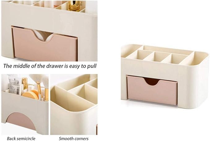 Jilukibo Large Capacity Makeup Organizer for Bathroom Bedroom, Cosmetic Storage Box with Drawers, Desktop Makeup Container for Jewelry Lipstick Skin Care (Pink)