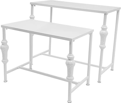 Industrial Retail Display Tables, Set of 2 Standing Clothing Shoes Display Rack Boutique Display Table Storage Shelves for Retail Store, Hotel, office. (White)