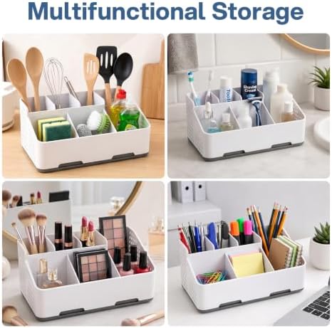 TQRR Bathroom Countertop Organizer -6 Slots Drain Tray Toothbrush Holders - Image 7