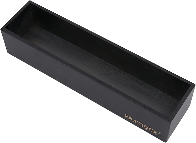 PRATIQUE Bamboo Drawer Organizer - Kitchen Utensil Organizer Silverware Tray Cutlery Holder，Office Desk Supplies and Accessories,12 * 3 * 2.6inch,Black