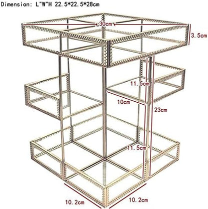360 Rotating Glass Makeup Organizer, Spinning Vanity Cosmetic Storage with Multi-Layer Compartments, Luxury Countertop Rotating Makeup Holder for Skincare, Perfume, Cosmetics