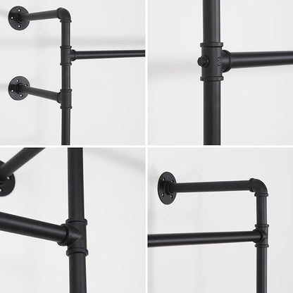 Wall Mounted Industrial Pipe Clothing Rack Garment Racks Pipeline Vintage Rolling Rack On Wall, Heavy Duty Rustic Gold Metal Garment Frame for Bedroom, Living room (Black)