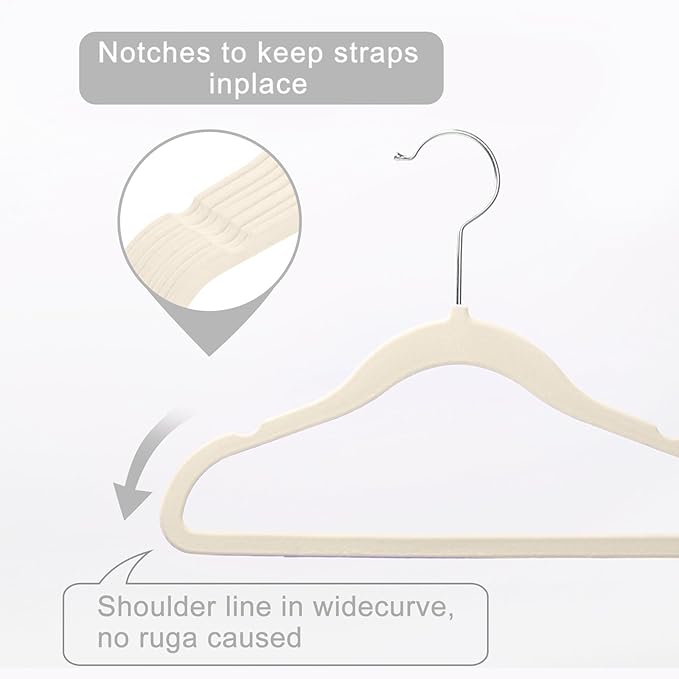 MIZGI Baby Velvet Hangers,Non-Slip Kids & Toddler Hangers,11.8 Inch Hangers for Baby Clothes,Pack of 50（Ivory/Silver）