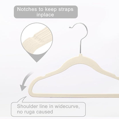 MIZGI Baby Velvet Hangers,Non-Slip Kids & Toddler Hangers,11.8 Inch Hangers for Baby Clothes,Pack of 50（Ivory/Silver）