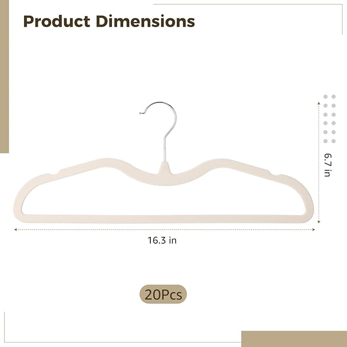 20 Pcs Velvet Short Neck Hangers for Closet - Flocked Space-Saving Hangers with 360° Swivel Hooks, Non-Skid Clothes Organizers for Shirts, Pants, Dresses