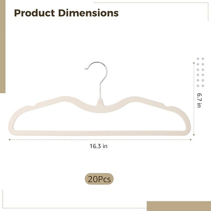 20 Pcs Velvet Short Neck Hangers for Closet - Flocked Space-Saving Hangers with 360° Swivel Hooks, Non-Skid Clothes Organizers for Shirts, Pants, Dresses