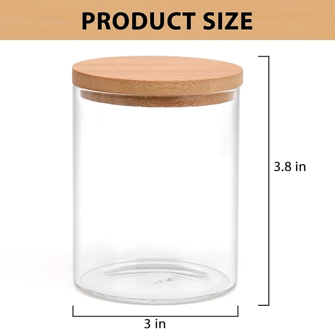 BKYFPQ 4 Pack Glass Qtip Holder Dispenser Set - Apothecary Jars with Lids for Vanity Makeup Organizer - Bathroom Canister Storage Organizer for Cotton Ball,Swab,Round Pads,Floss