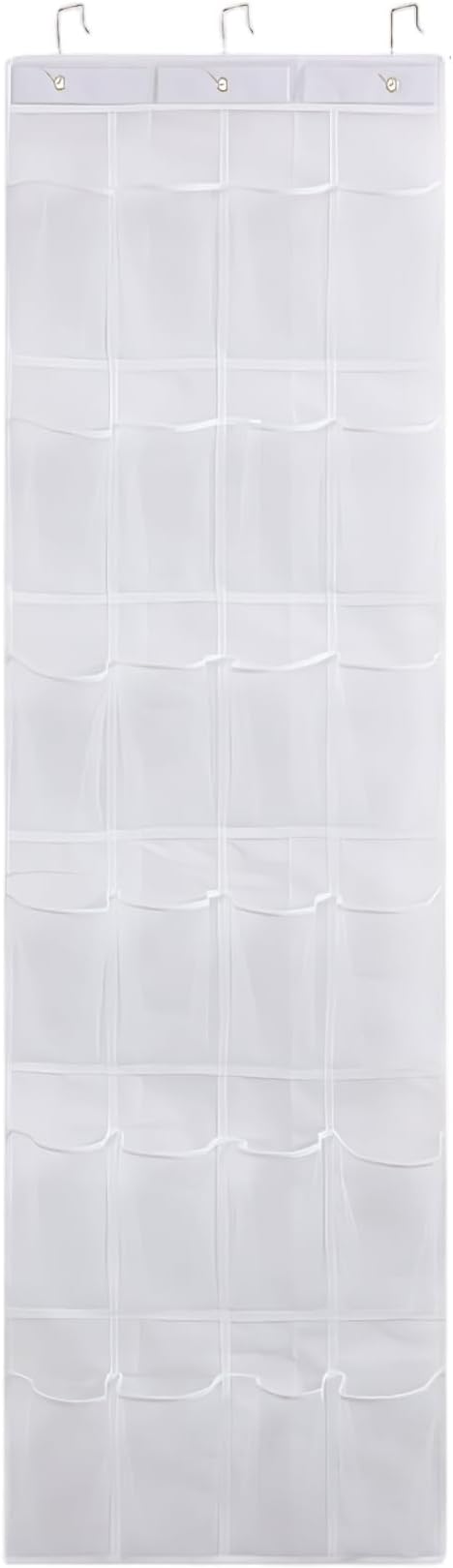 White Shoe Hanger for Door 24 Mesh Pocket Over the Door Shoe Organizer Space Saving Hanging Storage Holder with Hooks 64x19 Inch