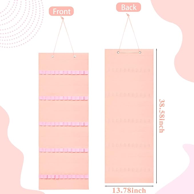 Tudomro Hanging Headband Holder for Girls Felt Hair Accessories Organizer with 60 Elastic Bands Bow Hanger for Girls Hair Bows Without Headbands(Pink,Plain Style)
