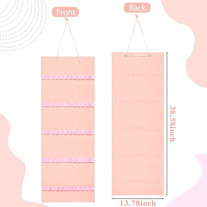 Tudomro Hanging Headband Holder for Girls Felt Hair Accessories Organizer with 60 Elastic Bands Bow Hanger for Girls Hair Bows Without Headbands(Pink,Plain Style)