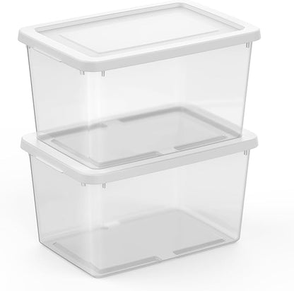 Sterilite 12 Pack Storage Boxes, Clear Plastic Stackable Containers, Lightweight Home Organizers with Snap Lids, 20 Quart, White