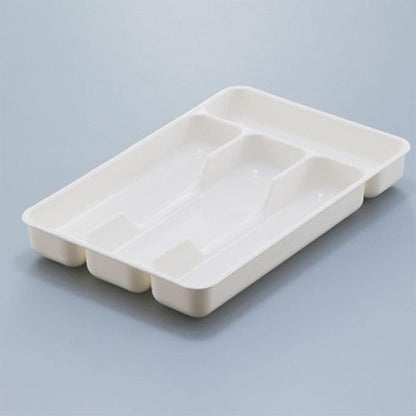 Milageto Cutlery Tray Multifunction Fittings with 4 Compartments - Compact Silverware Drawer Organizer, Storage Box for Flatware Silverware Stationery Kitchen Drawer Bathroom, White