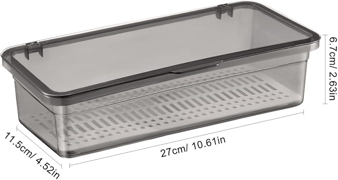 Cabilock 3 Pack Silverware Organizer with Lid, Cutlery Tray Utensil Holder for Kitchen Drawer, Dustproof Flatware Storage Box with Drainer for RV Camping, Black