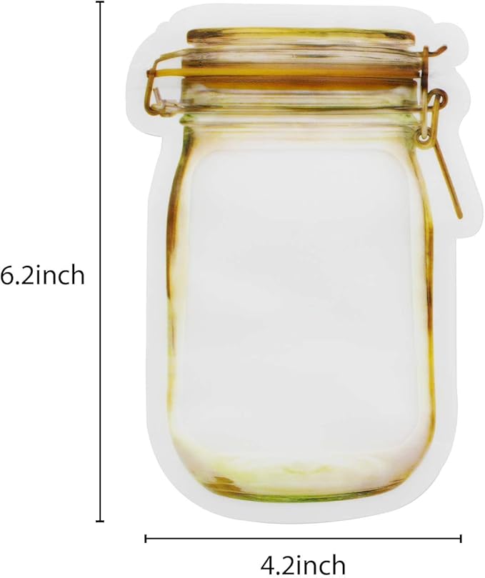Mason Jar Bags Yellow, 40 Pcs Reusable Airtight Seal Food Storage Bags Leak-Proof Saver Bags for Travel Camping, 8 OZ