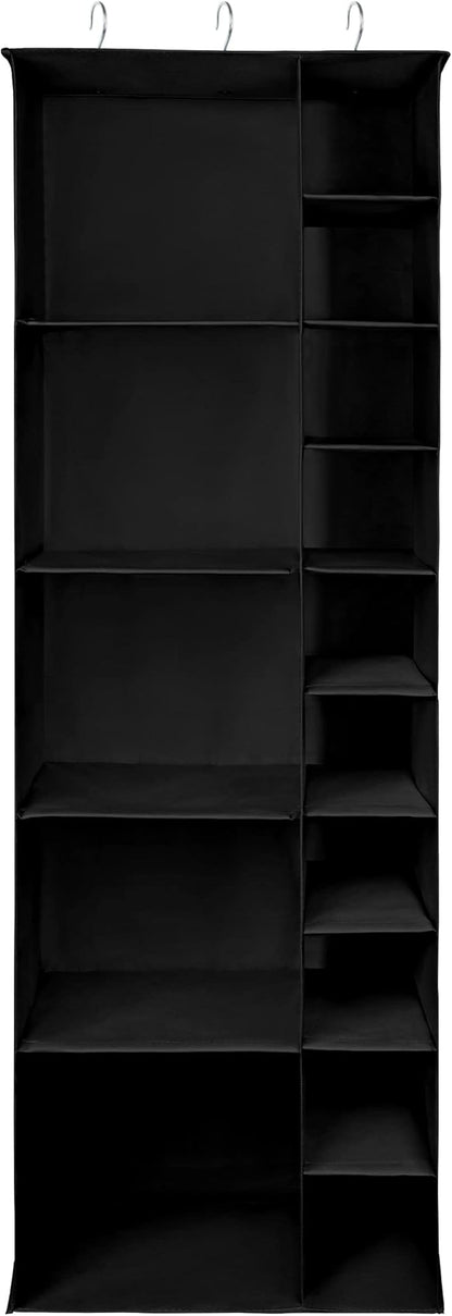Libeder Shoe Organizer for Closet, 15 Shelf Hanging Closet Storage Shelves - 10 Shoe Rack Organizer and 5 Compartment for Clothes with 6 Side Mesh Pockets for Scarf, Socks,Gloves Black