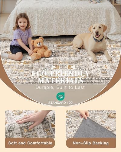 Madane Hallway Runner Rug 2x5 Washable Entry Rugs Non-Slip, Brown/Gold - Image 5