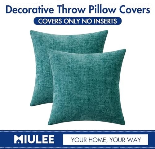 MIULEE Soft Chenille Throw Pillow Covers Teal 16x16 Inch Pack of 2 - Image 6