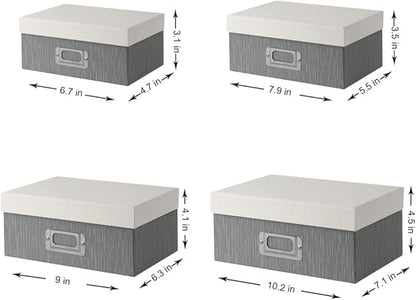Briful Photo Boxes with Lids - 4 in 1 Set Waterproof Storage Boxes with Handles for Clothes, Shoes, Office, Cosmetic, Books