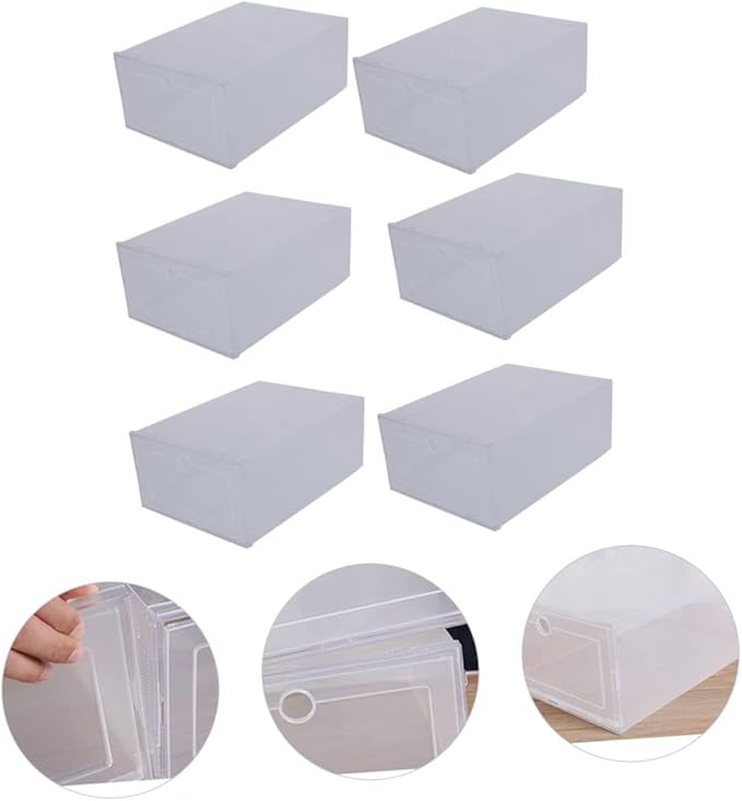 6pcs Transparent Shoe Storage Box Clamshell Design Capacity Plastic Organizer for Home and Closet Easy Access Sneaker Case