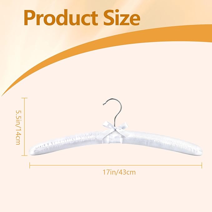 10 Pack Satin Padded Hangers, 17 Inch Large Anti Slip Cushioned Hanger, White Satin Hangers for Women, No Shoulder Bump Bride Hanger for Wedding Dress Sweaters Coat Women Clothes