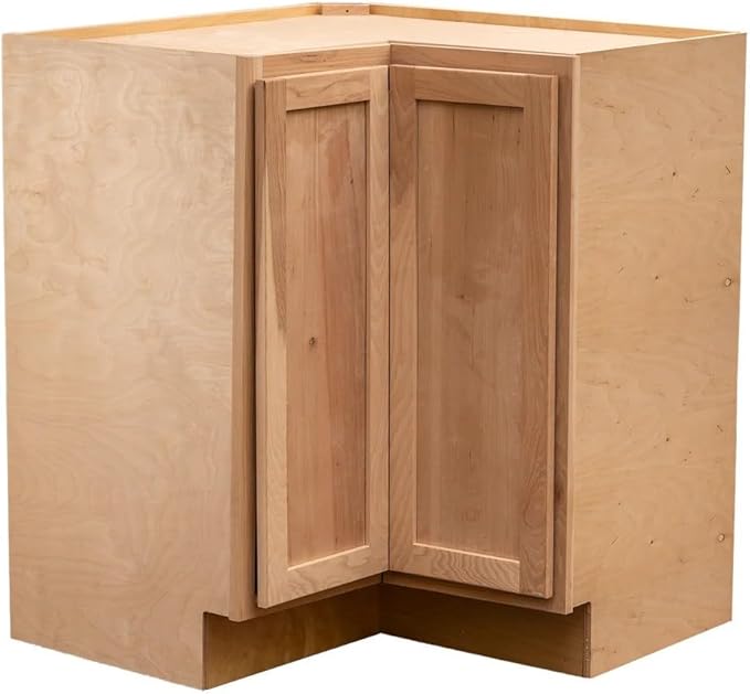 Quicklock RTA (Ready-to-Assemble) | Base Kitchen Cabinets - Shaker Style | Made in America (Raw Hickory, 18" D x 30" W x 34.5" H Lazy Susan)