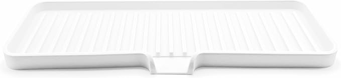 Silicone Soap Dish Tray and Sponge Holder with Drain Chute, Rectangular, Kitchen and Bathroom Sink Organizer (White, 12"x4")