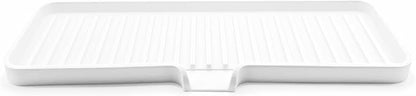 Silicone Soap Dish Tray and Sponge Holder with Drain Chute, Rectangular, Kitchen and Bathroom Sink Organizer (White, 12"x4")