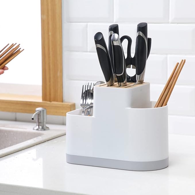 Cutlery Drainer with Knife Slot Utensil Drying Rack Kitchen Storage Silverware Organizer
