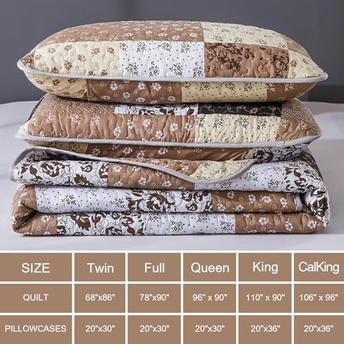 Mybedsoul Brown Quilt Set Full Size, Patchwork Floral Bedding Set - Image 5