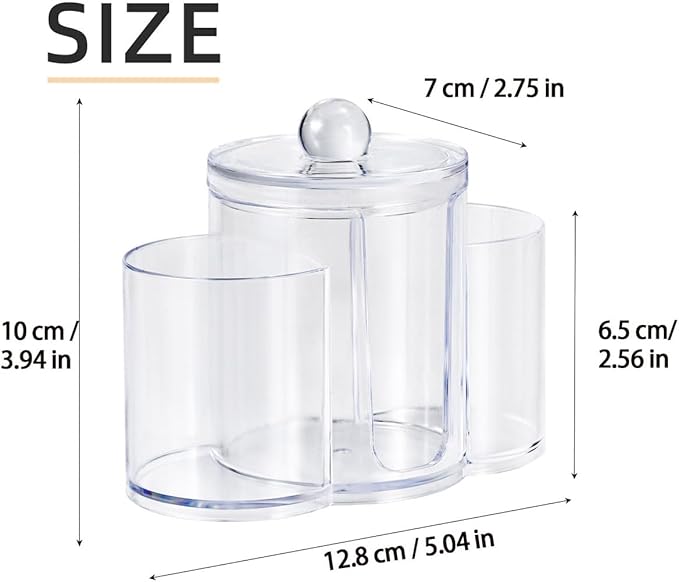 3-in-1 Q-Tip Holder for Bathroom – Premium Vanity Organizer Canister with Dustproof Lid for Cotton Swabs, Balls and Pads, Countertop Storage Container（Clear）