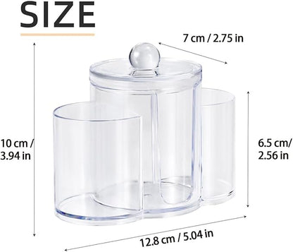 3-in-1 Q-Tip Holder for Bathroom – Premium Vanity Organizer Canister with Dustproof Lid for Cotton Swabs, Balls and Pads, Countertop Storage Container（Clear）