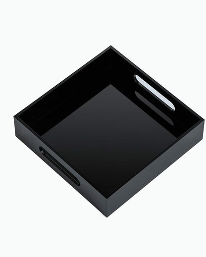 KEVLANG Black Sturdy Acrylic Tray with Handles-8x8 Inch- Countertop Organizer Tray for Kitchen,Bathroom,Office- Storage Box for Cosmetics, Jewelry,Toiletries,Toy,Gadgets