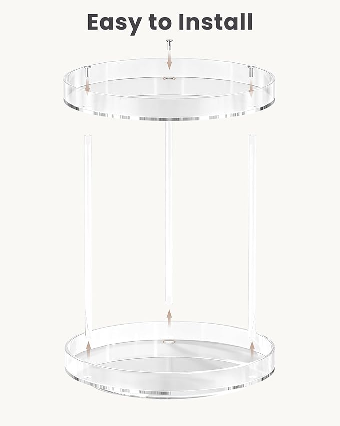 Lolalet 360 Degree Rotating Acrylic Perfume Organizer Stand, 2 Tiers Clear Perfumes Holder Display Rack, Makeup Skincare Organization for Vanity Bathroom Countertop -Medium, Clear