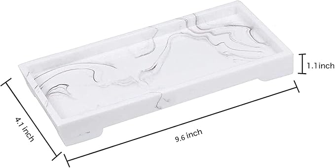 Vanity Tray Toilet Tank Tray, White Elegant Marble Pattern Bathtub Tray, Bathroom Organizer for Small Items,Makeup Desk Tray, Resin Dresser Jewelry Tray,Mini Size