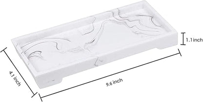 Vanity Tray Toilet Tank Tray, White Elegant Marble Pattern Bathtub Tray, Bathroom Organizer for Small Items,Makeup Desk Tray, Resin Dresser Jewelry Tray,Mini Size