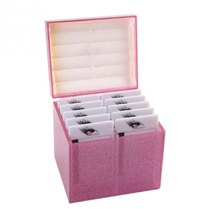 10 Layers Acrylic Eyelash Storage Box,Eyelash Holder Extension Tool,Makeup Organizer False Eyelashes Glue Pallet Holder, Grafting Eye lashes Close-Packed Display with 10 Pallets (Pink)