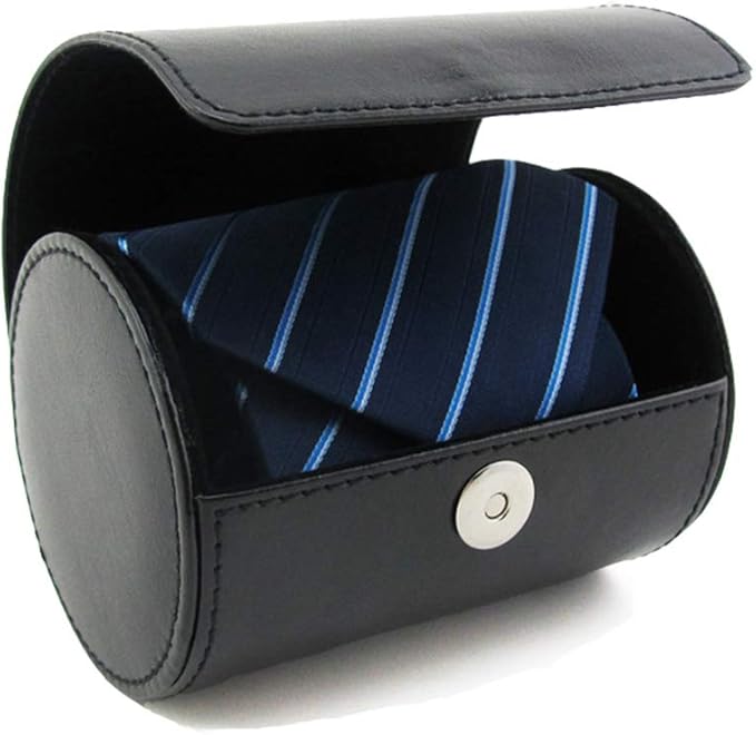 WAJJ Men’s Necktie Travel Case, Tie Anti-Wrinkle Organizer Box - Formal Cylinder Shape (Black)