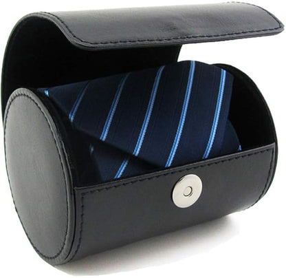 WAJJ Men’s Necktie Travel Case, Tie Anti-Wrinkle Organizer Box - Formal Cylinder Shape (Black)