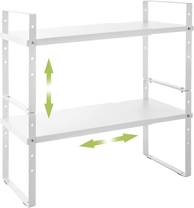 Across-Star Expandable Cabinet Shelf Organizer Rack, Stackable Kitchen Counter Storage Shelves Stand, Adjustable Height Pantry Shelf Spice Rack