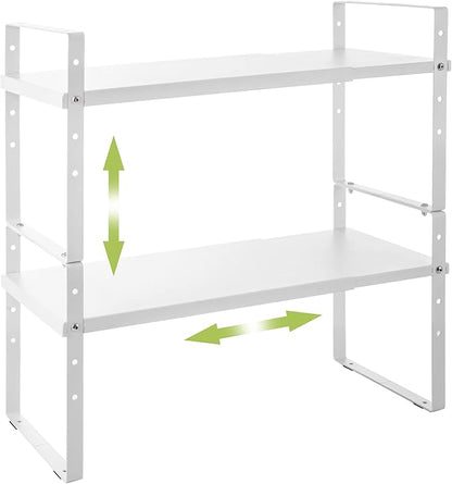 Across-Star Expandable Cabinet Shelf Organizer Rack, Stackable Kitchen Counter Storage Shelves Stand, Adjustable Height Pantry Shelf Spice Rack