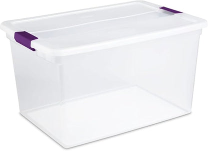 Sterilite 66 Qt ClearView Latch Storage Box, Stackable Bin with Latching Lid, Organize Clothes, Blankets, Items in Closet, Clear Base and Lid, 12-Pack