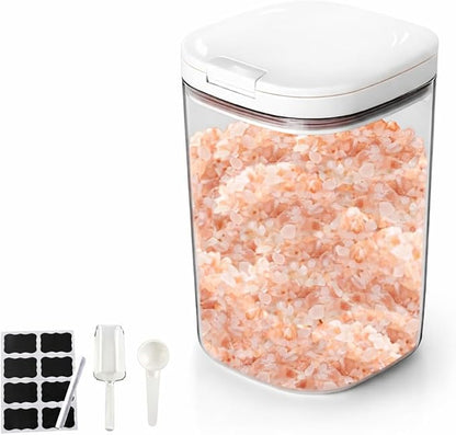 57oz Bath Salt Container,Bathroom Jars Containers with Pop-Up Airtight Lid,Plastic Bath Salt Jar with Scoop,Stickers and Pen,Bathtub Accessories Décor for Bathroom Flour Salts Candy Tea(Clear)