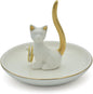 Love Cat Posture Ring Holder Jewelry Storage Dish Trinket Tray Decorative White Plated Golden Tail.