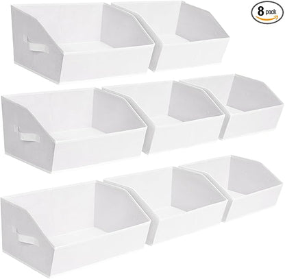 Homsorout Closet Baskets for Shelves - Decorative Storage Baskets with Handle, Trapezoid Closet Bins for Organization, Shelf Storage Bins for Clothes, Books, Home, Office, 8 Pack, White