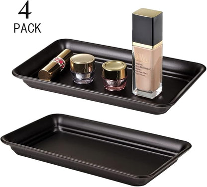 Vintage Farmhouse Decor Metal Vanity Tray (4 Pack), Countertop Guest Hand Towel Paper Storage Organizer Tray Dispenser, Sturdy Holder for Perfume,Cosmetics, Jewelry, Makeup Bathroom Organizer (Bronze)