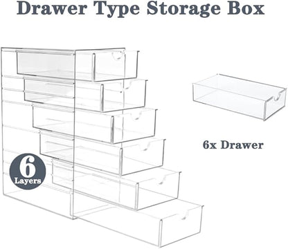 Clear Hair Accessories Organizer Box with 6 Layers, Acrylic Stackable Storage Drawers for Hair Ties, Claw Clips, Bow Holder for Girls, Vanity Makeup Organizer, Bathroom or Desk Countertop Container