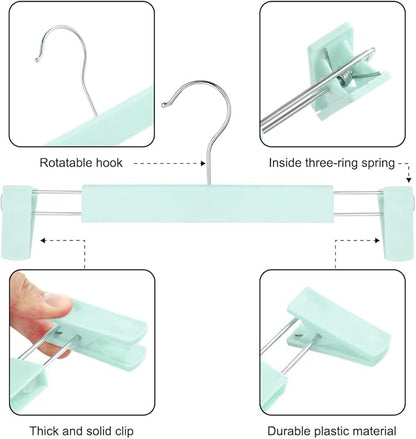 GUANJUNE Clothes Pants Hangers, Space-Saving Skirt Holders with 360 ° Swivel Hooks, Adjustable Clips, Trouser Hangers, Clothes Coat Garment Jeans Hangers (20 Pack, Green)