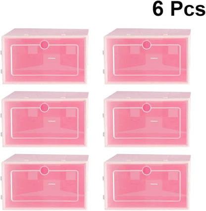 6PCS Stackable Transparent Plastic Shoe Boxes with Thickened Design Small S Pink Shoe Storage Containers for Sneakers Closet Organizer